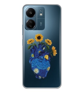 Xiaomi Redmi 13C Uyumlu Vincent Van Gogh Kalp Tasarımlı Şeffaf Telefon Kılıfı