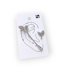 Earcuff Çelik Zirkon Taşlı Balina Kuyruğu GÜmüş Renk Kıkırdak Küpe+Küpe
