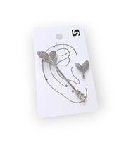 Earcuff Çelik Zirkon Taşlı Balina Kuyruğu GÜmüş Renk Kıkırdak Küpe+Küpe