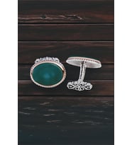 Gümüş Yeşil Akik Taşlı Oval Kol Düğmesi