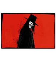 Cakatablo Kırmızı Zeminde V for Vendetta Görsel MDF Tablo