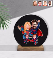 BK Gift Kişiye Özel Süper Aile Karikatürlü Yuvarlak Ahşap Biblo-2