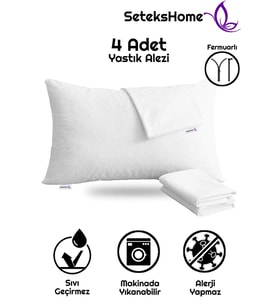 Sıvı Geçirmez Fermuarlı Yastık Alezi Yastık İçi Yastık Kılıfı 4 Adet