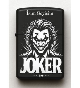 Joker Desenli Kişiye Özel İsimli Siyah Benzinli Metal Çakmak