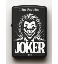 Joker Desenli Kişiye Özel İsimli Siyah Benzinli Metal Çakmak