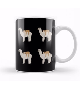 Cute Sloth Sleeping on Llama Pattern Kupa Bardak Porselen