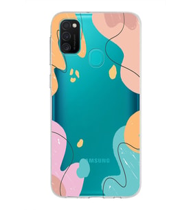Samsung Galaxy M21 Kapak Karışık Renkler Tasarımlı Şeffaf Silikon Kılıf