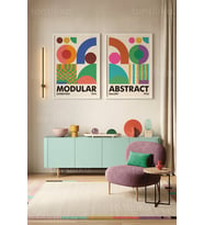 Modern Geometrik Minimalist 2'li Ahşap Çerçeveli Tablo Seti