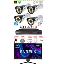 SNRELK 19'' Monitör 5mp Lens 4'Lü Warm Lıght Gece Renkli 320 Gb Güvenlik Kamerası set