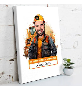 Kişiye Özel Hediye Karikatürlü En İyi Erkek Dozer Operatörü Kanvas Tablo