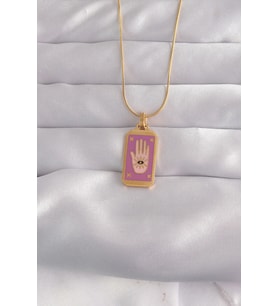 316L Çelik Gold Renk Mor Mineli El Figür Tarot Kolye (Karışık)