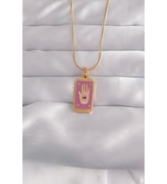 316L Çelik Gold Renk Mor Mineli El Figür Tarot Kolye (Karışık)