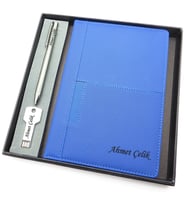 Signator® Codex  N271 Kişiye Özel Defterli Set - İsme Özel Gümüş Kalem + İsme Özel Mavi Defter + İsme Özel 32 GB USB Bellek İsme Özel Kutusunda Hediyelik Set (Karışık)