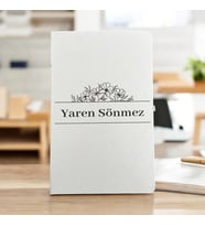 Kişiye Özel İsimli Çiçekli Çerçeve Tasarım Beyaz Defter Ajanda
