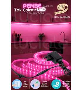 Luciole 5 Metre NeoGlow LED Işık Şeridi – 12V Tak Çalıştır Fişli 60 Çipli Pembe Aydınlatma Bandı Seti