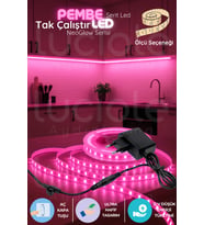 Luciole 5 Metre NeoGlow LED Işık Şeridi – 12V Tak Çalıştır Fişli 60 Çipli Pembe Aydınlatma Bandı Seti