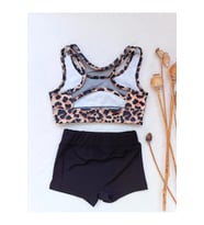 Leopar Desen Sırtı Tül Detaylı Kız Çocuk Bikini