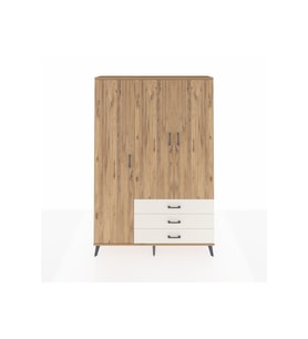 Arges Dolap 6 Raflı 3 Çekmeceli Tek Askılı 132x30x195 Çam-Çam/Aytaşı