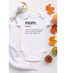 Unisex Bebek Beyaz Mom Dictionary Kısa Kollu Çıtçıtlı Body