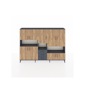Arges Dolap 13 Raflı 3 Çekmeceli 9 Kapaklı 220x30x163 Antrasit-Çam/Antrasit