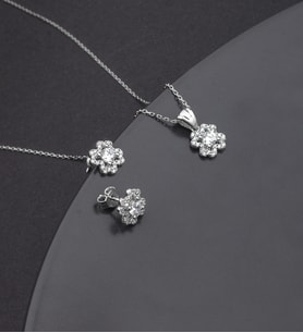 925 Ayar Gümüş Pırlanta Modeli Yonca Kolye Küpe Set