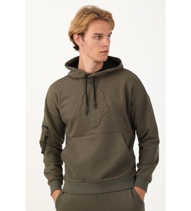 Maraton Comfort Erkek Kapüşonlu Açık Haki- Sweatshirt