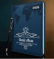 BK Gift Kişiye Özel İsimli Termo Sert Kapak 2026 Lacivert Ajanda & Kalem -2, Öğretmenler Günü Hediyesi, Yeni İş Hediyesi