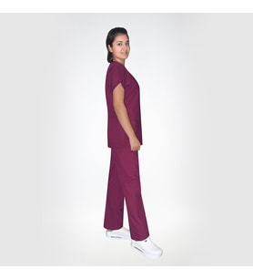 Unisex Bordo Terikoton Doktor Hemşire Scrubs  Alt Üst Takım