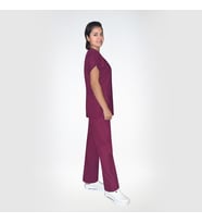 Unisex Bordo Terikoton Doktor Hemşire Scrubs  Alt Üst Takım