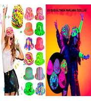 Durukar® Farklı Desenlerde Plastik Neon UV Işık Parti Şapkası 1 Adet