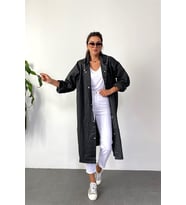 Newdaki Unisex Siyah Yağmurluk Kapüşonlu Çıtçıtlı Eva
