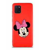 Samsung Galaxy A81 Soft Premier Kapak Minnie Mouse-C Tasarımlı Silikon Kılıf - Kırmızı (Şeffaf)