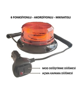 Tepe Lambası 6 Fonksiyonlu Çakmak Fişli Mıknatıslı 12-110 Volt