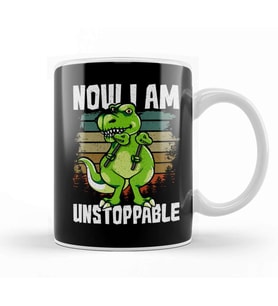 Now I Am Unstoppable TRex Funny Short Dinosaur Kupa Bardak Porselen