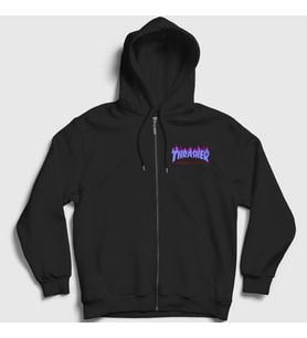 Presmono Unisex Siyah Logo V2 Thrasher Fermuarlı Kapüşonlu Sweatshirt 278530tt