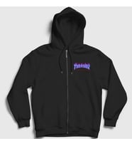 Presmono Unisex Siyah Logo V2 Thrasher Fermuarlı Kapüşonlu Sweatshirt 278530tt