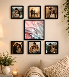 Kişiye Özel Fotoğraflı Tarih Tasarımlı 7’li Duvar Çerçeve Seti