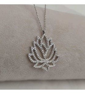 Gümüş Lotus Çiçeği Kolye 925 Ayar (Karışık)