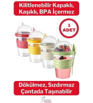 Pratik Taşınabilir Kaşıklı Atıştırmalık Yemek Yoğurt Müsli Granola Diyet Kabı 600ml 1 Adet