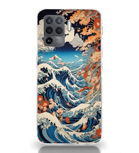 Oppo Reno 5 Lite Uyumlu Kanagawa Dalga Desenli Şeffaf Telefon Kılıfı