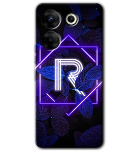 Tecno Camon 20 Kılıf HD Desen Baskılı Arka Kapak - Dark Neon Yaprak R Harfi