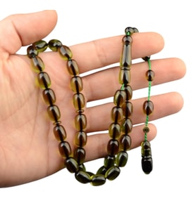 Sistem Püsküllü 11x8mm Kapsül Kesim İmzalı Ateş Kehribar Tesbih