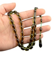 Sistem Püsküllü 11x8mm Kapsül Kesim İmzalı Ateş Kehribar Tesbih