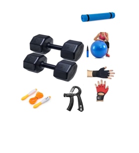 PS SPOR 9 KG DAMBIL X 2 ADET = 18 KG 5 ÇEŞİT PLASTES VE EGZERSİZ SETİ