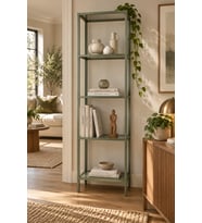 Yeşil Çerçeveli Şeffaf Cam Modern Salon Kitaplığı 40 cm