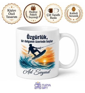 Wakeboard Temalı Baskılı Kupa Bardak Sörf Hediye Porselen Mug