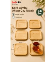 ByMyHand Bambu Doğal Ahşap Kare Bardak Altlığı 6'lı Set 10 x 10 Cm