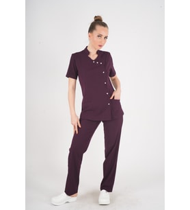 Aylu Model Soft Likra Mürdüm Doktor Hemşire Hastane Scrubs Üniforma Takımı