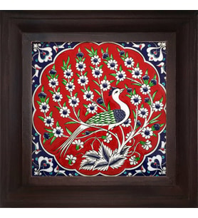 Armada Çini 20x20 Cm ED 300 Kırmızı Tavus Kuşu Kütahya Çini Pano