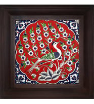 Armada Çini 20x20 Cm ED 300 Kırmızı Tavus Kuşu Kütahya Çini Pano